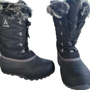 Kamik Black Snowboots Faux Fur Lined Waterproof Cold Rated -40 Sz 3 Girls